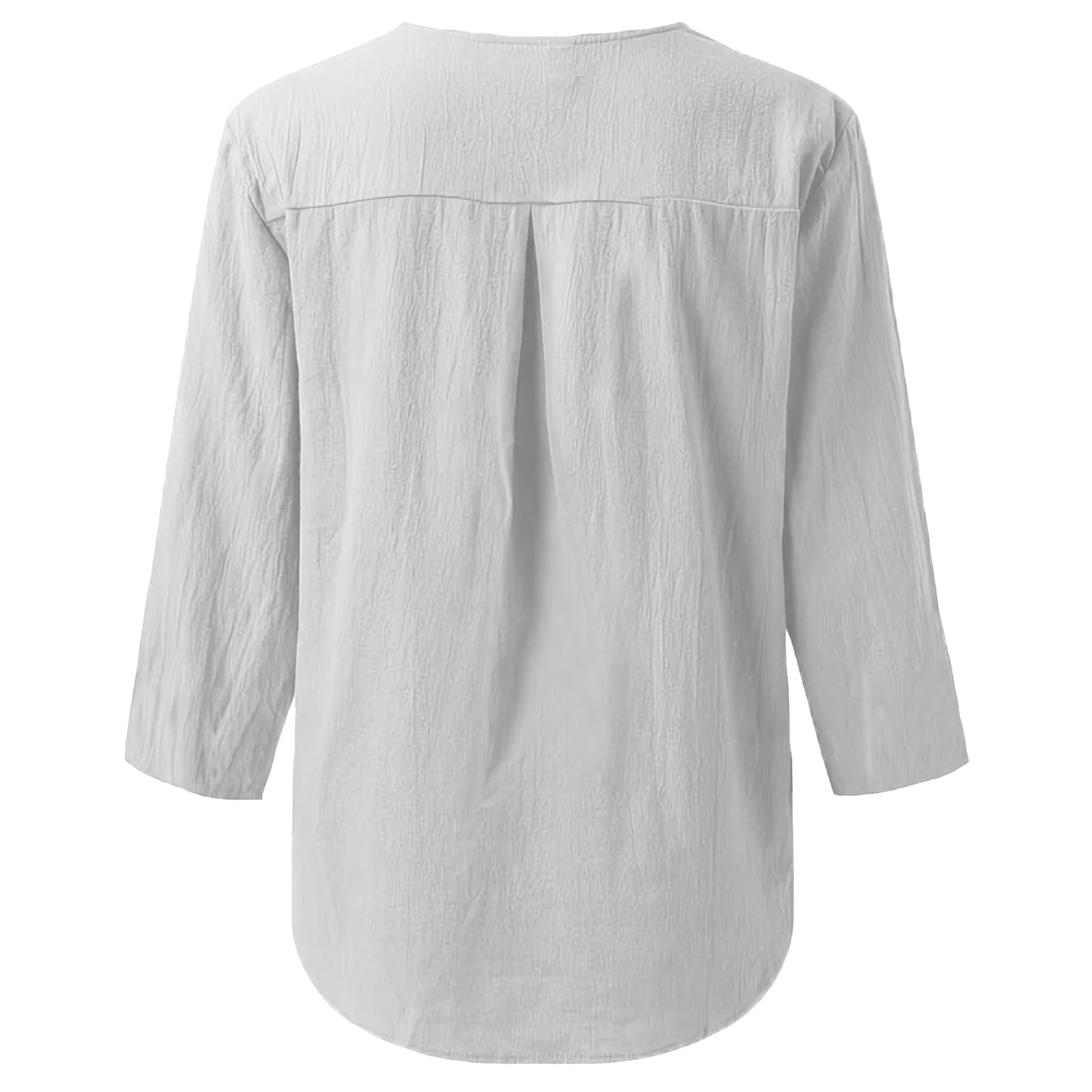 thumbnail image 2 of Camisa de mujer de color liso con cuello en V y botones: estilo informal y elegante, corte holgado, poliéster resistente, fácil de combinar., 2 of 6